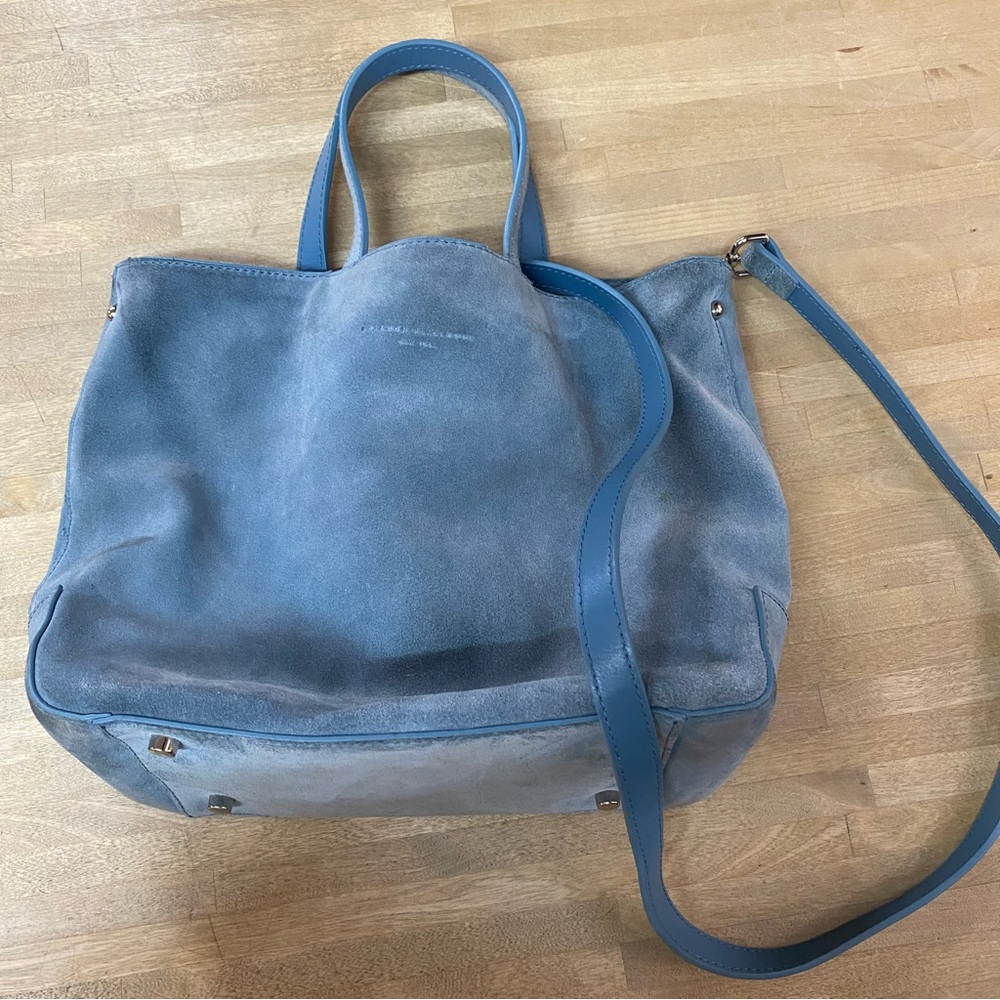 BRANDON BLACKWOOD Blue Suede Satchel Crossbody - Picture 9 of 11